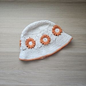 Handmade Crochet  Hat with Orange Flowers